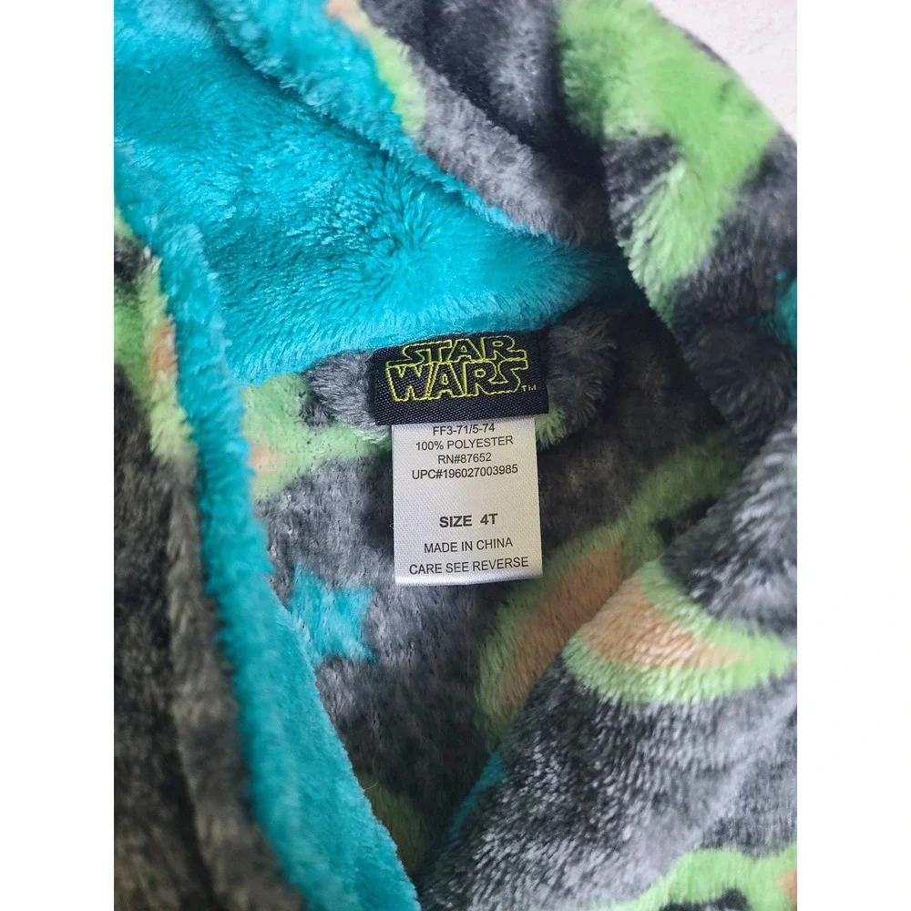 Star Wars Plush Bathrobe Kids Size 4T Gray Grogu Baby Yoda Fleece Belted Robe